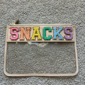 Stoney Clover Lane Clear Flat Pouch Sand Beige Snacks Varsity Patch